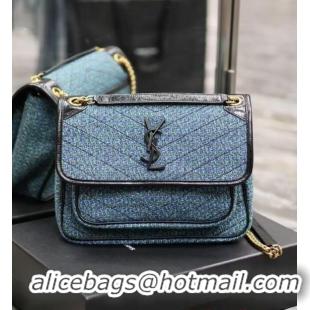 Top Quality SAINT LAUREN NIKI MEDIUM CHAIN BAG IN Tweed LEATHER Y933158 blue