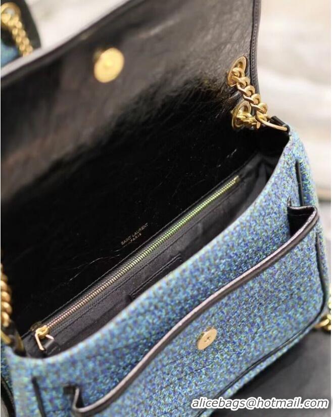 Top Quality SAINT LAUREN NIKI MEDIUM CHAIN BAG IN Tweed LEATHER Y933158 blue