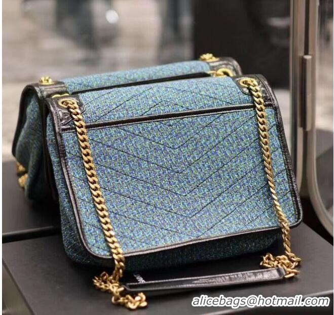 Top Quality SAINT LAUREN NIKI MEDIUM CHAIN BAG IN Tweed LEATHER Y933158 blue