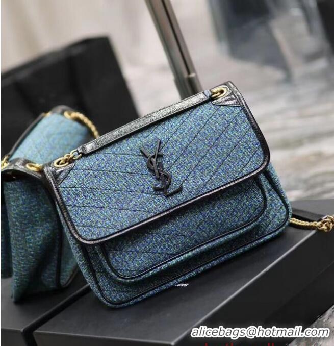 Top Quality SAINT LAUREN NIKI MEDIUM CHAIN BAG IN Tweed LEATHER Y933158 blue