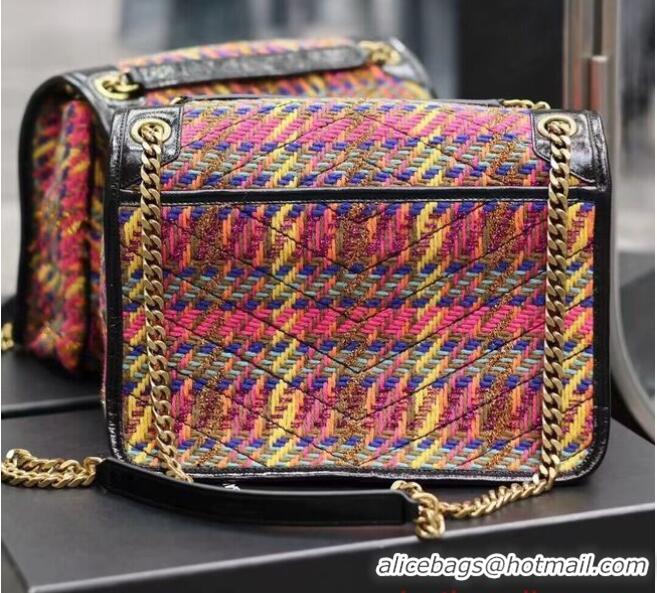 Inexpensive SAINT LAUREN NIKI MEDIUM CHAIN BAG IN Tweed LEATHER Y933158 Rainbow