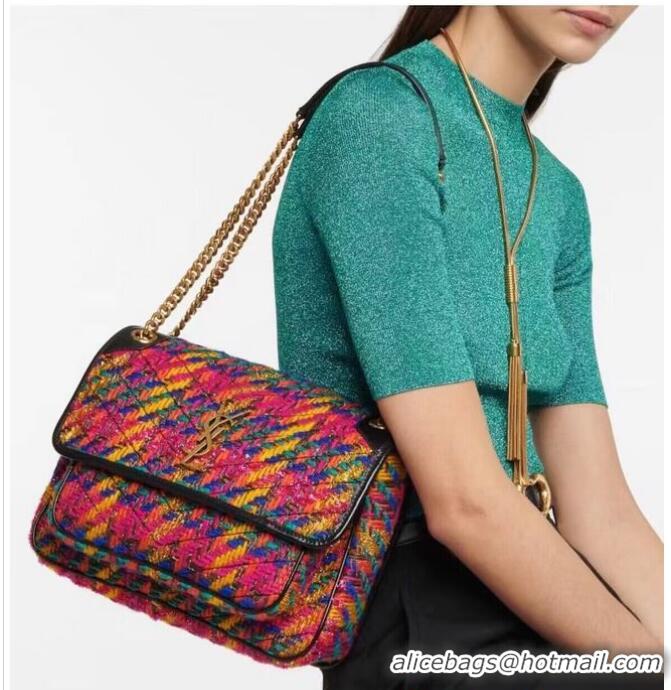 Inexpensive SAINT LAUREN NIKI MEDIUM CHAIN BAG IN Tweed LEATHER Y933158 Rainbow