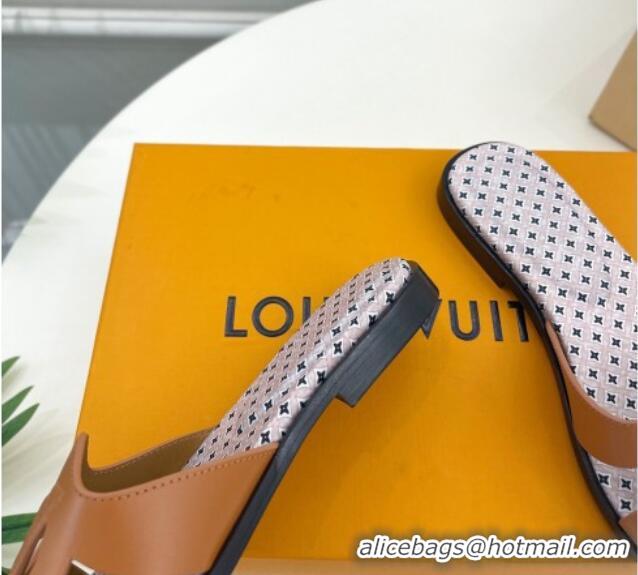 Popular Style Louis Vuitton Isola Flat Slide Sandals with LV Cutout and Geometric Pattern Tan Brown 625111