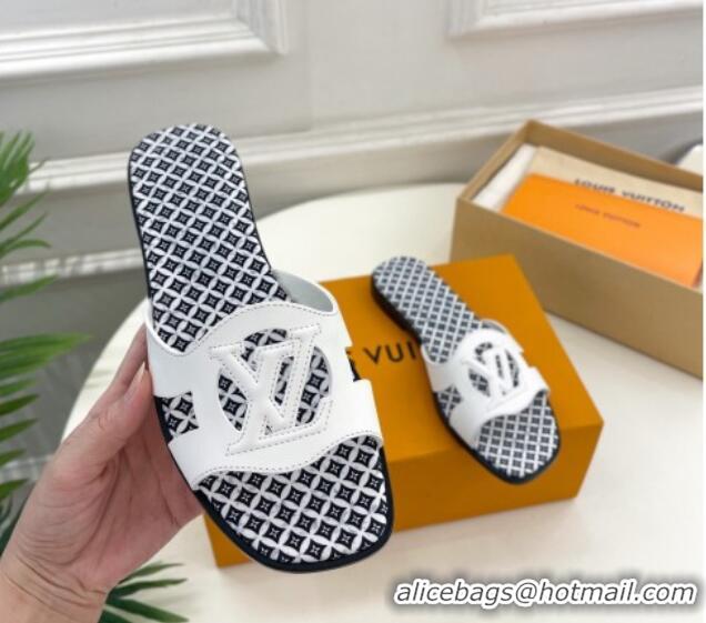 Trendy Design Louis Vuitton Isola Flat Slide Sandals with LV Cutout and Geometric Pattern White 625112