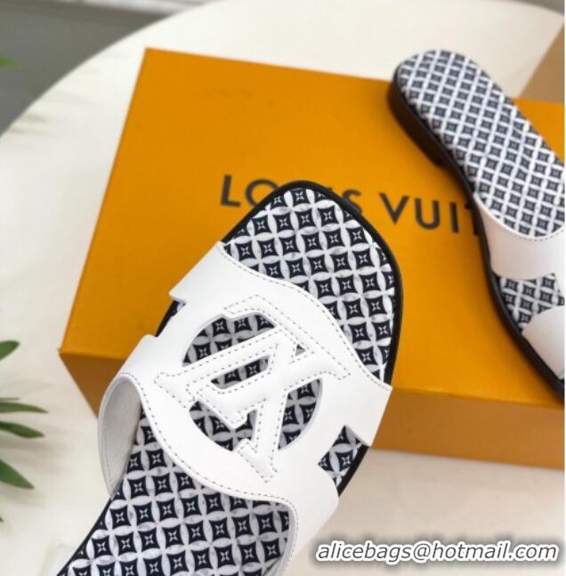 Trendy Design Louis Vuitton Isola Flat Slide Sandals with LV Cutout and Geometric Pattern White 625112