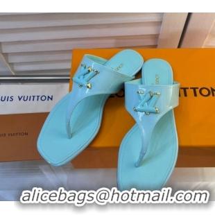 Top Design Louis Vuitton Shake Flat Thong Slide Sandals in Patent Leather Light Blue 625115