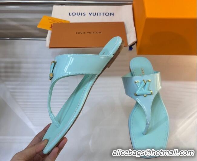 Top Design Louis Vuitton Shake Flat Thong Slide Sandals in Patent Leather Light Blue 625115