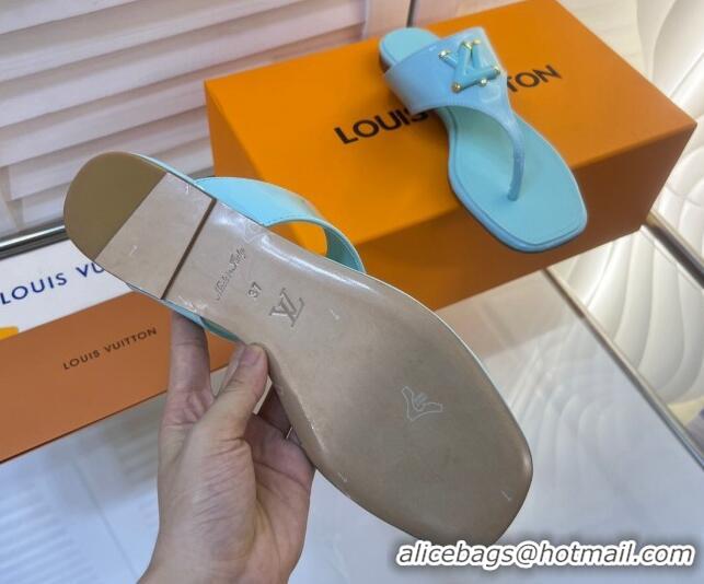 Top Design Louis Vuitton Shake Flat Thong Slide Sandals in Patent Leather Light Blue 625115