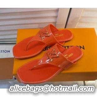 Cheap Price Louis Vuitton Shake Flat Thong Slide Sandals in Patent Leather Orange 625117