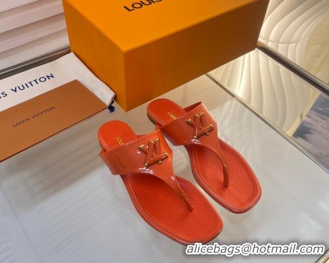 Cheap Price Louis Vuitton Shake Flat Thong Slide Sandals in Patent Leather Orange 625117