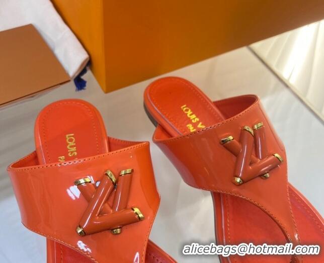 Cheap Price Louis Vuitton Shake Flat Thong Slide Sandals in Patent Leather Orange 625117