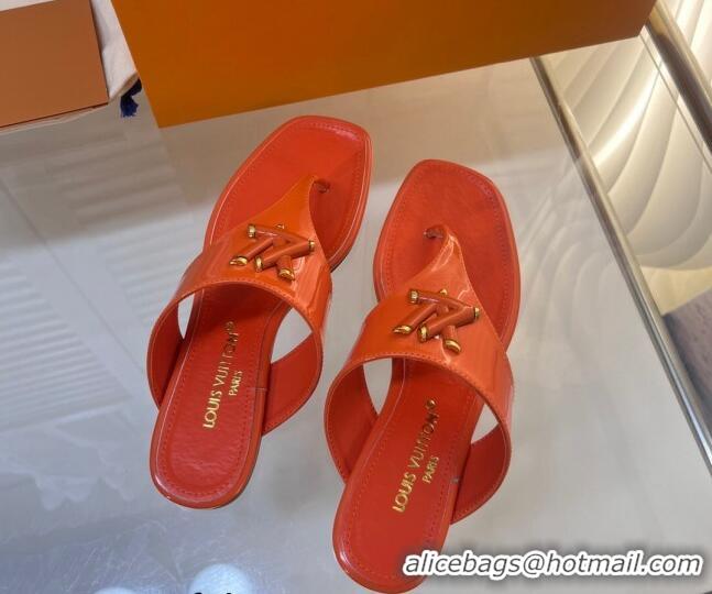 Cheap Price Louis Vuitton Shake Flat Thong Slide Sandals in Patent Leather Orange 625117