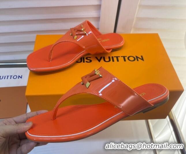 Cheap Price Louis Vuitton Shake Flat Thong Slide Sandals in Patent Leather Orange 625117