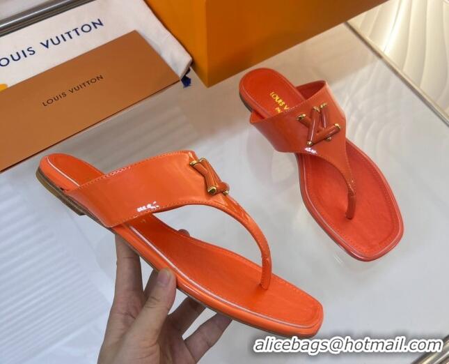 Cheap Price Louis Vuitton Shake Flat Thong Slide Sandals in Patent Leather Orange 625117