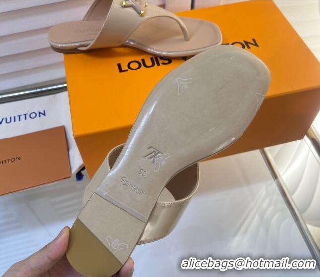 Classic Hot Louis Vuitton Shake Flat Thong Slide Sandals in Patent Leather Beige 625119