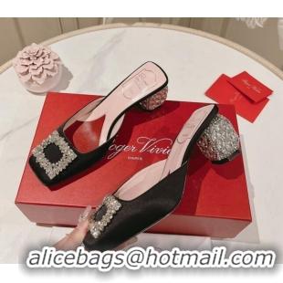 Hot Style Roger Vivier Heel Mules 5cm with Crystals Buckle in Satin Black 625121