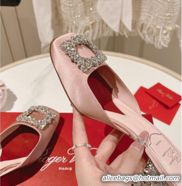 Charming Roger Vivier Heel Mules 5cm with Crystals Buckle in Satin 625121 Pink