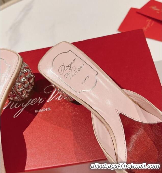 Lowest Price Roger Vivier Heel Mules 5cm with Crystals Buckle in Satin 625121 Beige