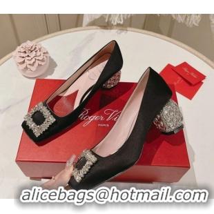 Best Product Roger Vivier Pumps 5cm with Crystals Buckle in Satin Black 625126