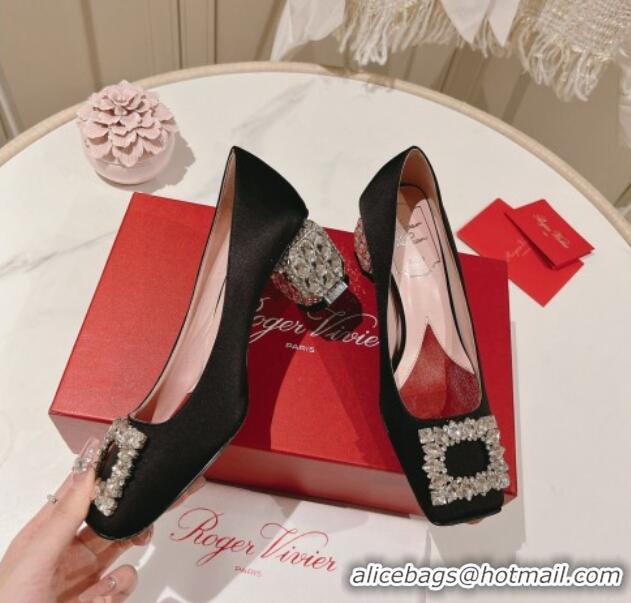 Best Product Roger Vivier Pumps 5cm with Crystals Buckle in Satin Black 625126