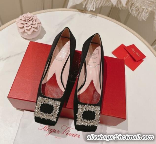 Best Product Roger Vivier Pumps 5cm with Crystals Buckle in Satin Black 625126