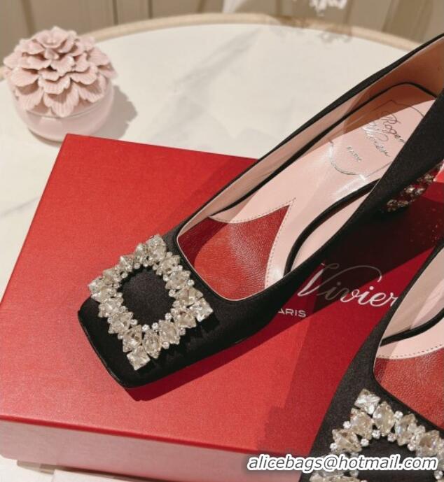 Best Product Roger Vivier Pumps 5cm with Crystals Buckle in Satin Black 625126