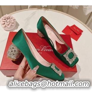 Inexpensive Roger Vivier Pumps 5cm with Crystals Buckle in Satin Green 625127