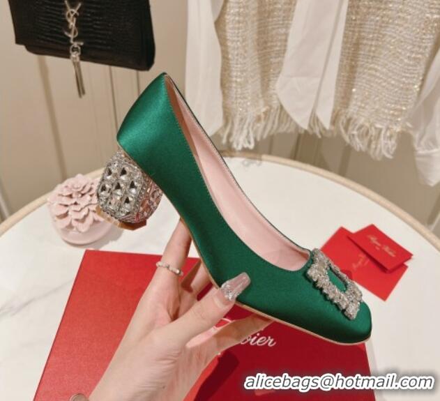 Inexpensive Roger Vivier Pumps 5cm with Crystals Buckle in Satin Green 625127