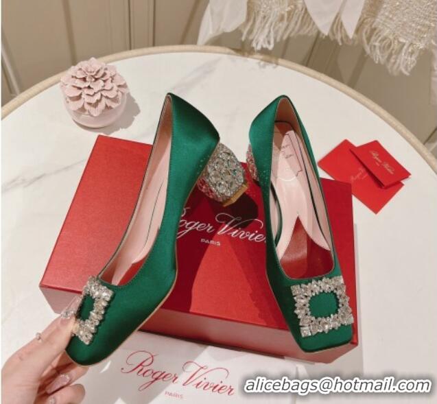 Inexpensive Roger Vivier Pumps 5cm with Crystals Buckle in Satin Green 625127