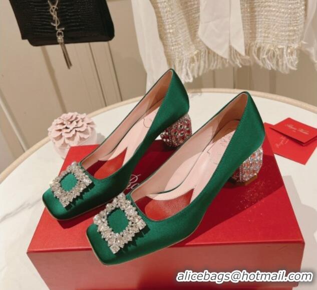 Inexpensive Roger Vivier Pumps 5cm with Crystals Buckle in Satin Green 625127