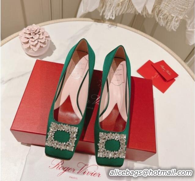 Inexpensive Roger Vivier Pumps 5cm with Crystals Buckle in Satin Green 625127