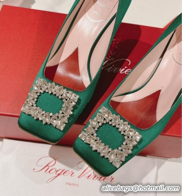 Inexpensive Roger Vivier Pumps 5cm with Crystals Buckle in Satin Green 625127