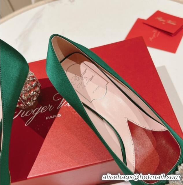 Inexpensive Roger Vivier Pumps 5cm with Crystals Buckle in Satin Green 625127