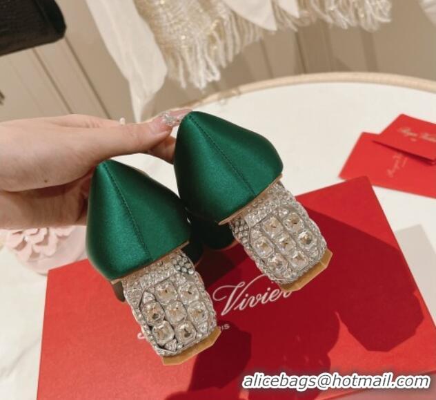 Inexpensive Roger Vivier Pumps 5cm with Crystals Buckle in Satin Green 625127