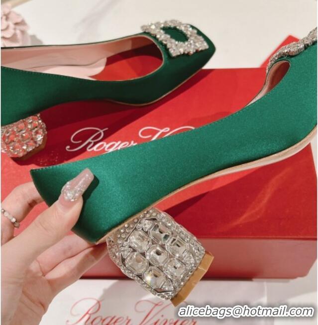 Inexpensive Roger Vivier Pumps 5cm with Crystals Buckle in Satin Green 625127