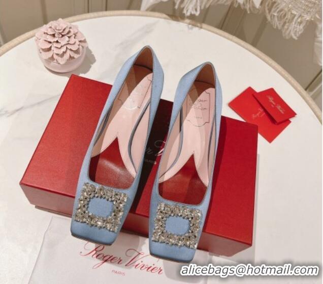 Good Quality Roger Vivier Pumps 5cm with Crystals Buckle in Satin Blue 625128