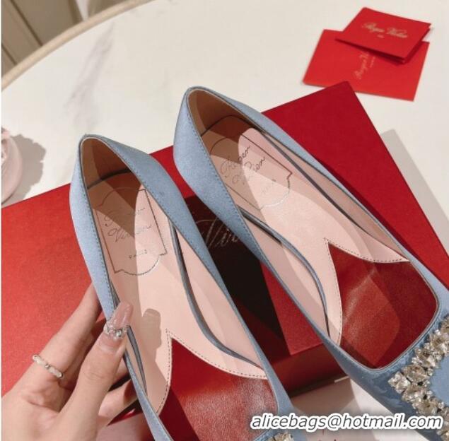 Good Quality Roger Vivier Pumps 5cm with Crystals Buckle in Satin Blue 625128