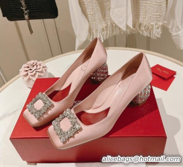 Best Grade Roger Vivier Pumps 5cm with Crystals Buckle in Satin Pink 625129