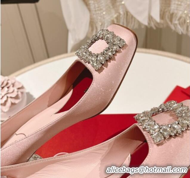 Best Grade Roger Vivier Pumps 5cm with Crystals Buckle in Satin Pink 625129