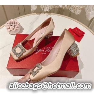 Low Price Roger Vivier Pumps 5cm with Crystals Buckle in Satin Beige 625130