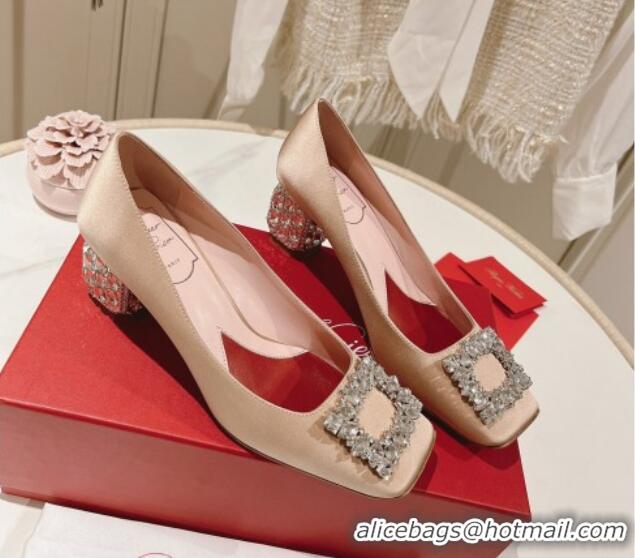 Low Price Roger Vivier Pumps 5cm with Crystals Buckle in Satin Beige 625130