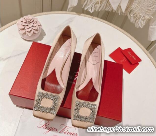 Low Price Roger Vivier Pumps 5cm with Crystals Buckle in Satin Beige 625130