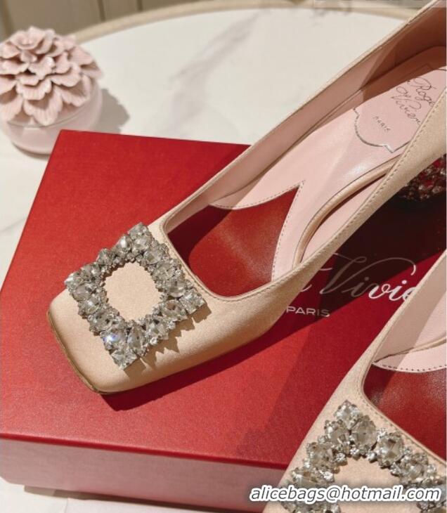 Low Price Roger Vivier Pumps 5cm with Crystals Buckle in Satin Beige 625130