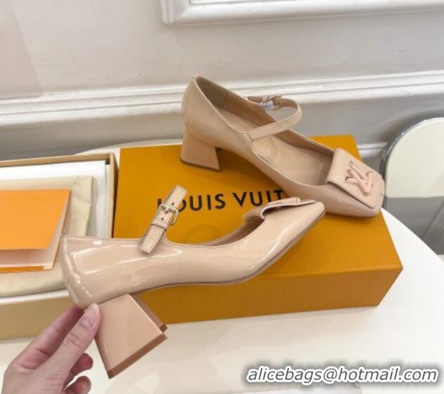 Most Popular Louis Vuitton Shake Mary Janes Pumps 5.5cm in Patent Leather Nude 711113