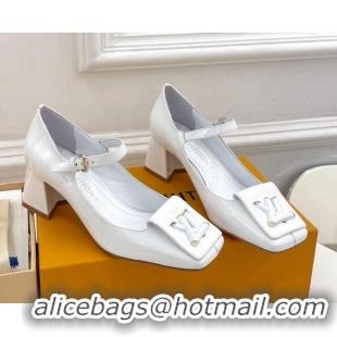 Durable Louis Vuitton Shake Mary Janes Pumps 5.5cm in Patent Leather White 711114