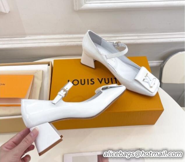 Durable Louis Vuitton Shake Mary Janes Pumps 5.5cm in Patent Leather White 711114