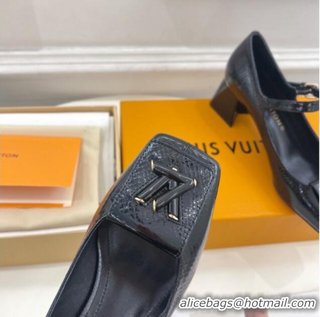 Good Looking Louis Vuitton Shake Mary Janes Pumps 5.5cm in Snakeskin-Like Leather Black 711116