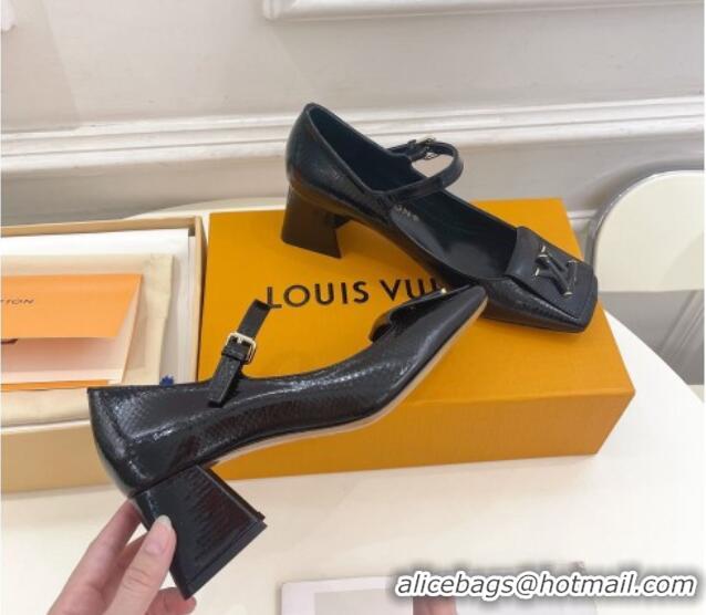 Good Looking Louis Vuitton Shake Mary Janes Pumps 5.5cm in Snakeskin-Like Leather Black 711116