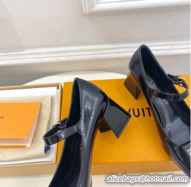 Good Looking Louis Vuitton Shake Mary Janes Pumps 5.5cm in Snakeskin-Like Leather Black 711116