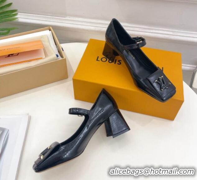 Good Looking Louis Vuitton Shake Mary Janes Pumps 5.5cm in Snakeskin-Like Leather Black 711116